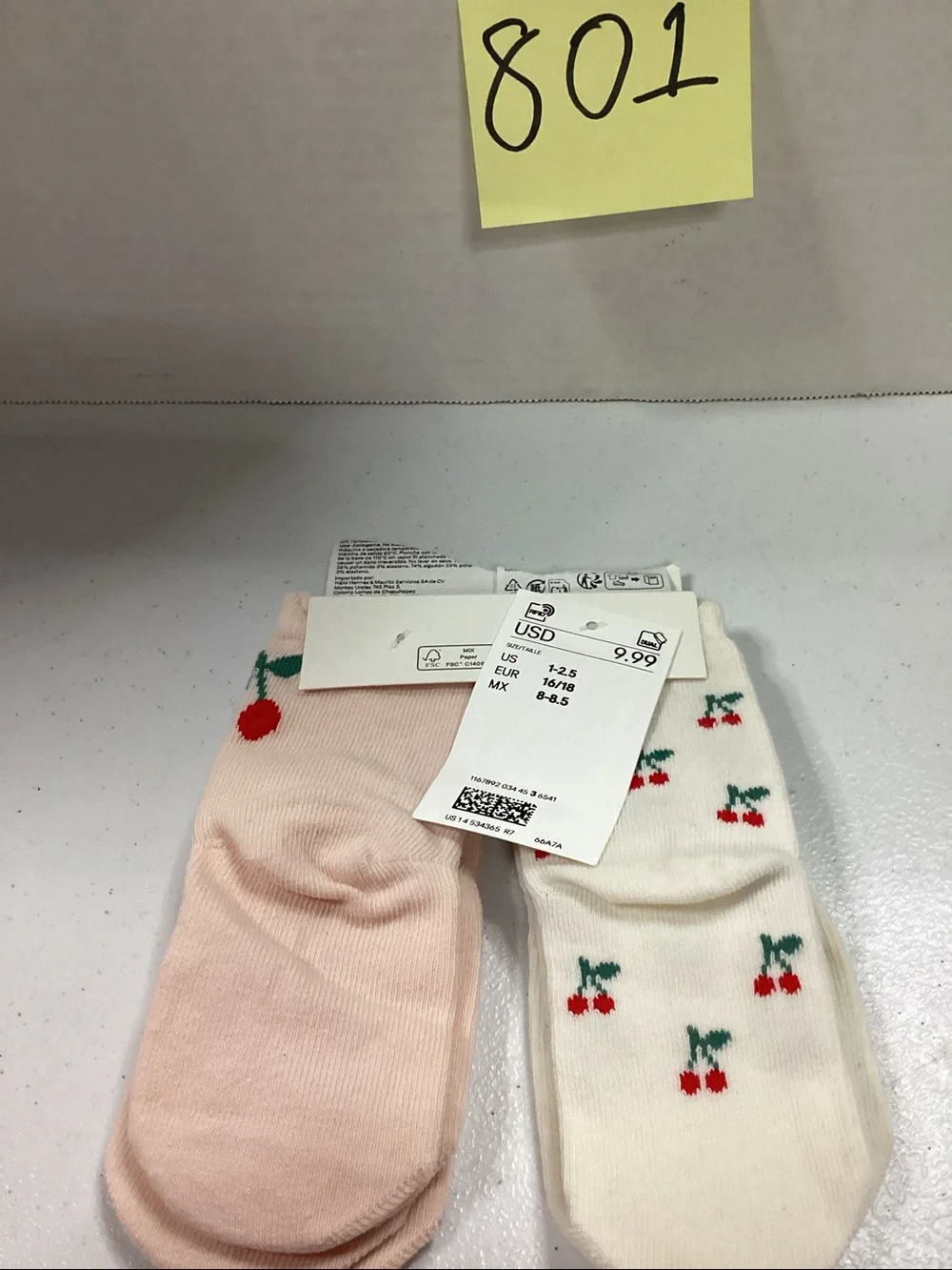 H&M Kids Cherry Crew Socks - Pink & Cream (2-Pack)